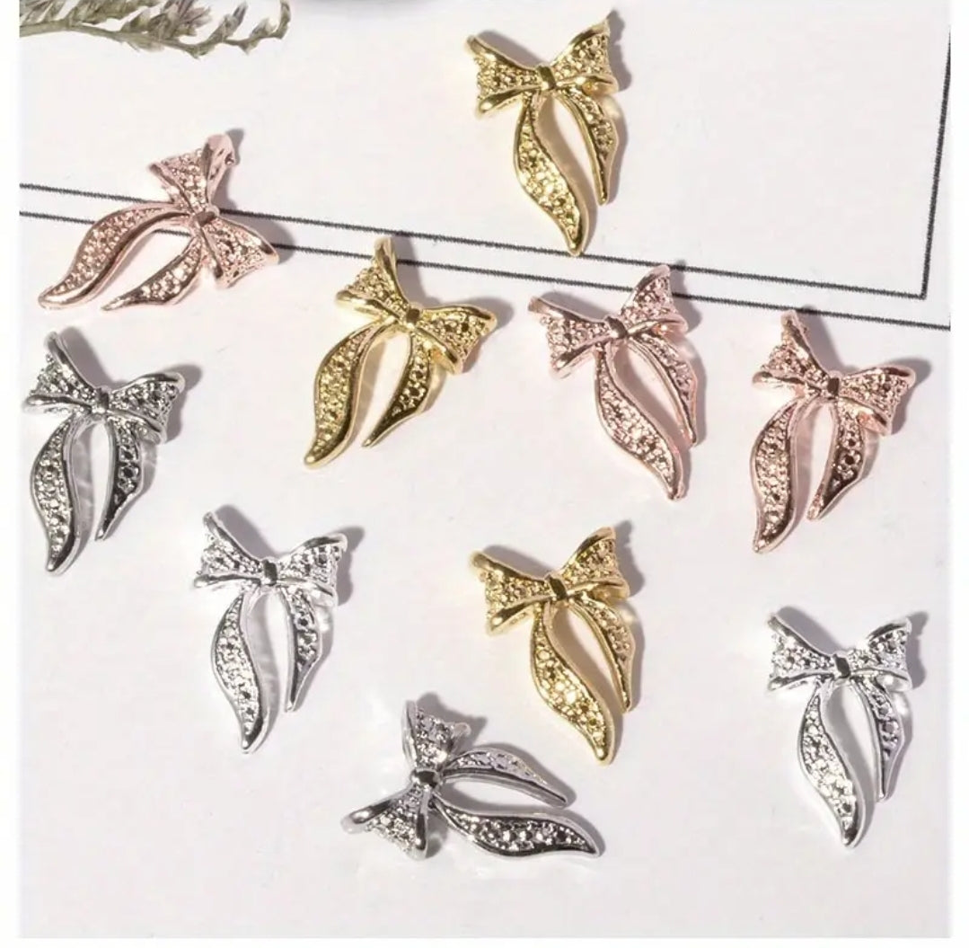 3D Bows Nail Charms Resin Metal 10pcs
