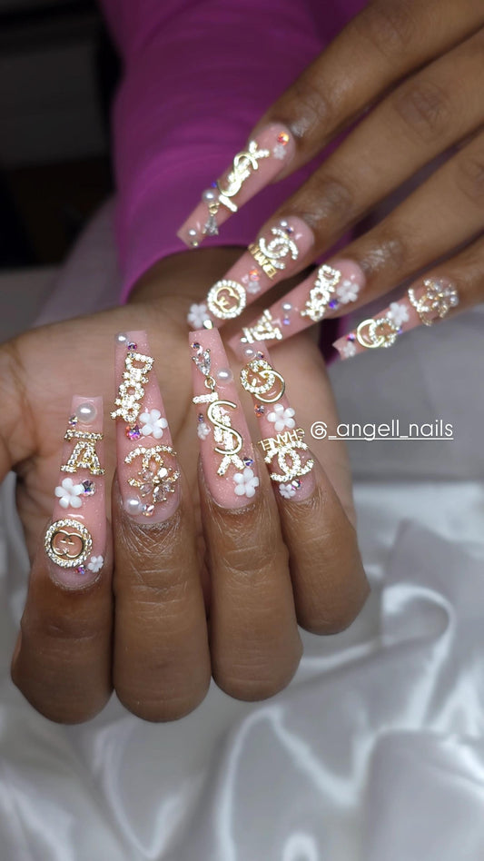 Luxury CHANEL Designer Logo Brand Nail Charms Alloy and Zircon High Quality