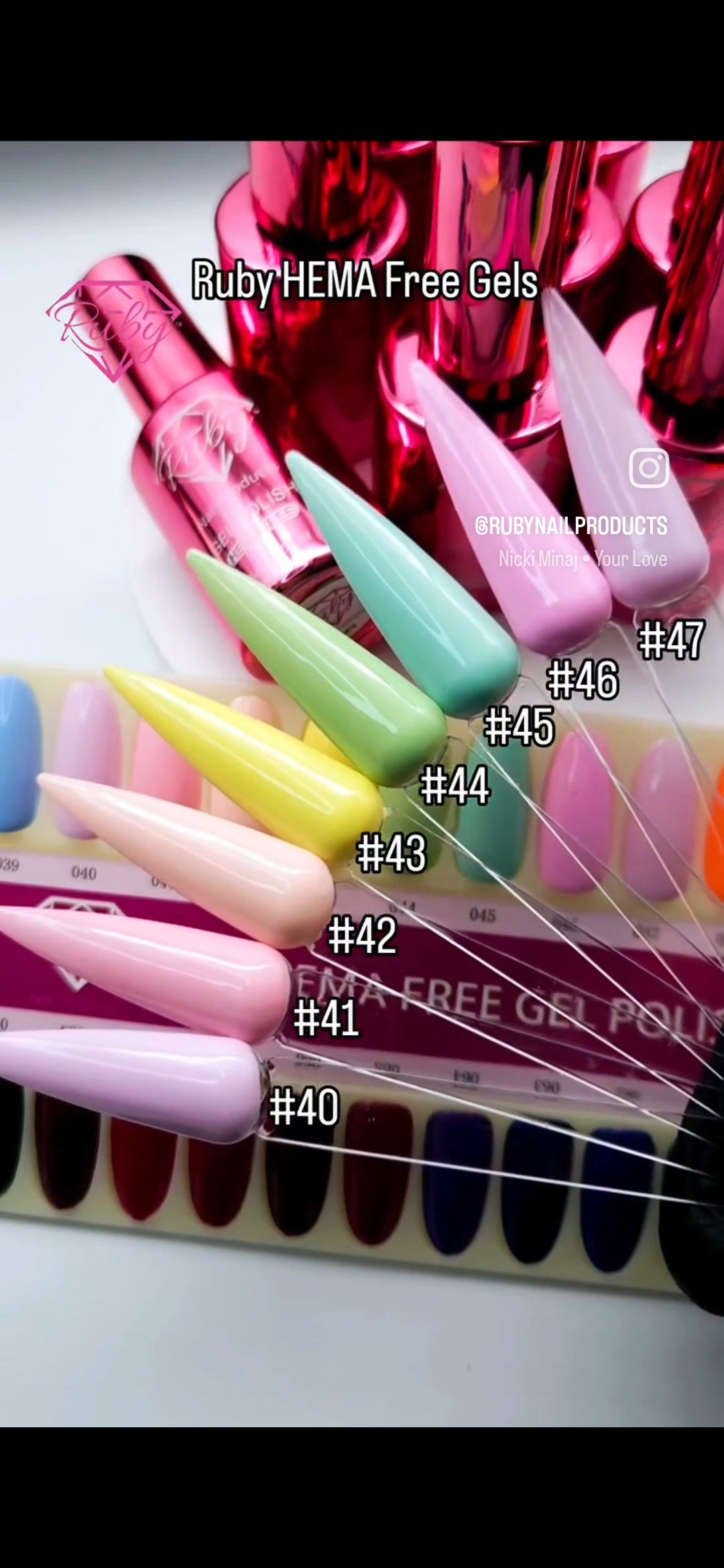 Ruby HEMA Free Gel Polish 15ml 0.5oz Board #2 Colors #37 to #72