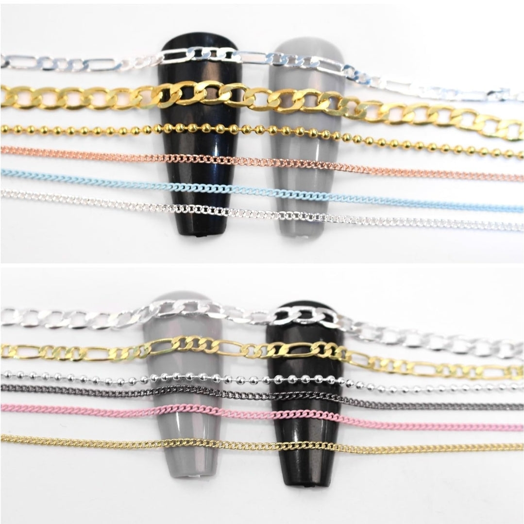 1 Box 6 or 12 Strips Nail Chains for Nail Art Multiple Color Alloy Metal Nail Art Chains Gold Nail Charms Punk Nail Studs Silver Caviar Beads Chain Jewelry Accessories