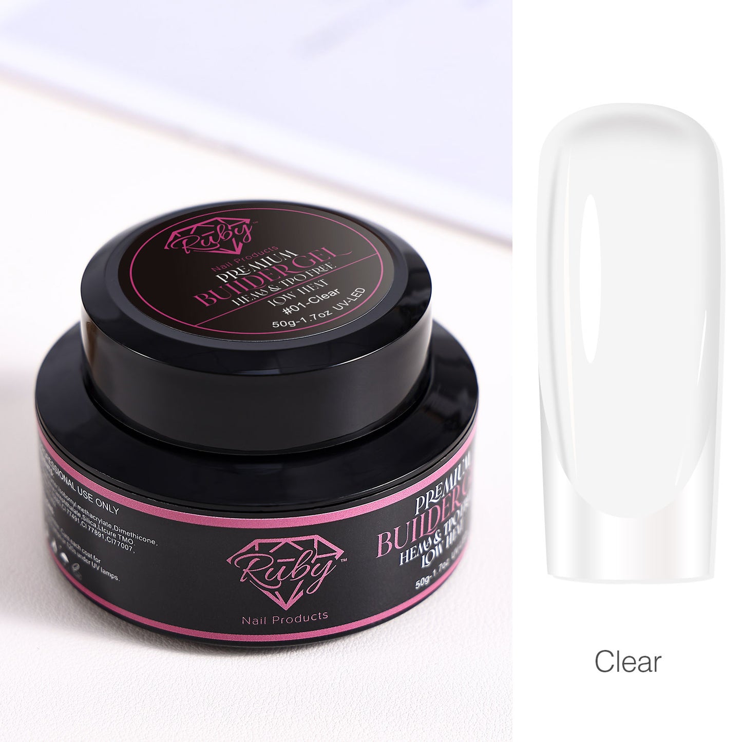 Ruby Premium Builder Gel in Jar 50g 50ml HEMA and TPO Free Low Heat 12 Colors