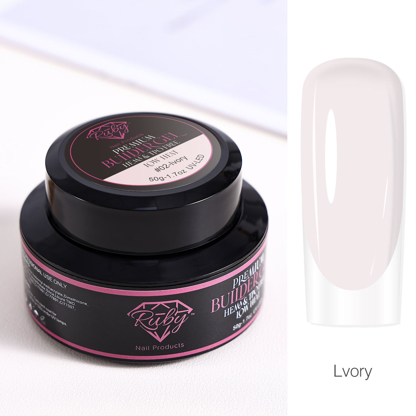 Ruby Premium Builder Gel in Jar 50g 50ml HEMA and TPO Free Low Heat 12 Colors