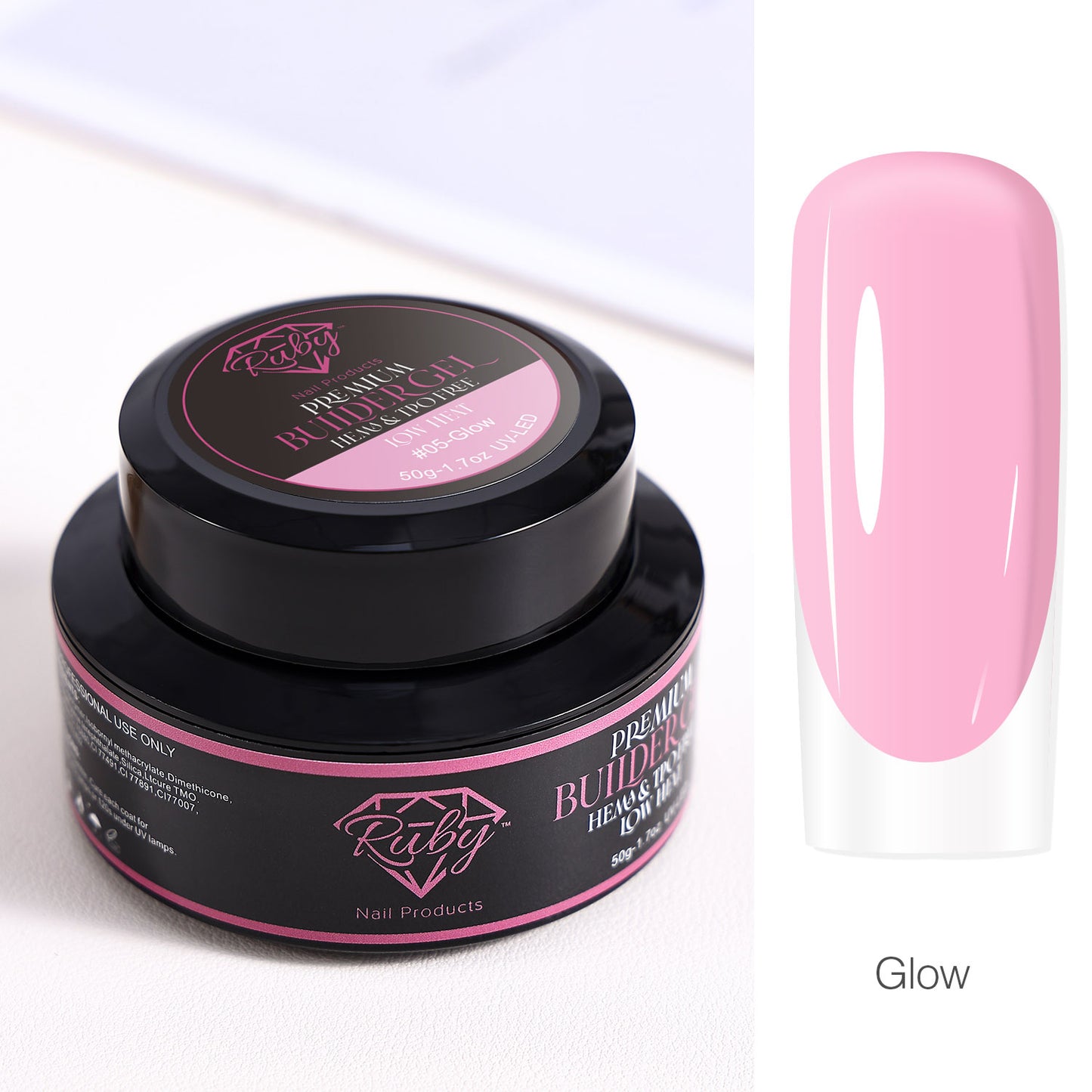 Ruby Premium Builder Gel in Jar 50g 50ml HEMA and TPO Free Low Heat 12 Colors
