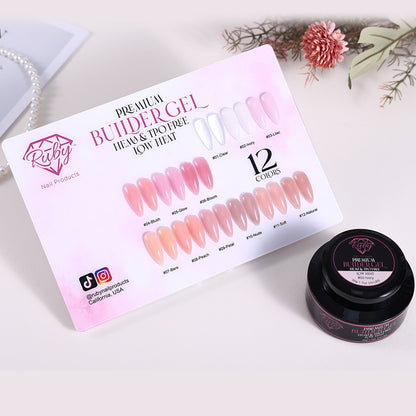 Ruby Premium Builder Gel in Jar 50g 50ml HEMA and TPO Free Low Heat 12 Colors