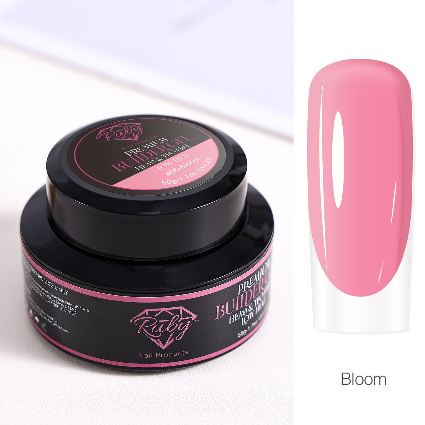 Ruby Premium Builder Gel in Jar 50g 50ml HEMA and TPO Free Low Heat 12 Colors