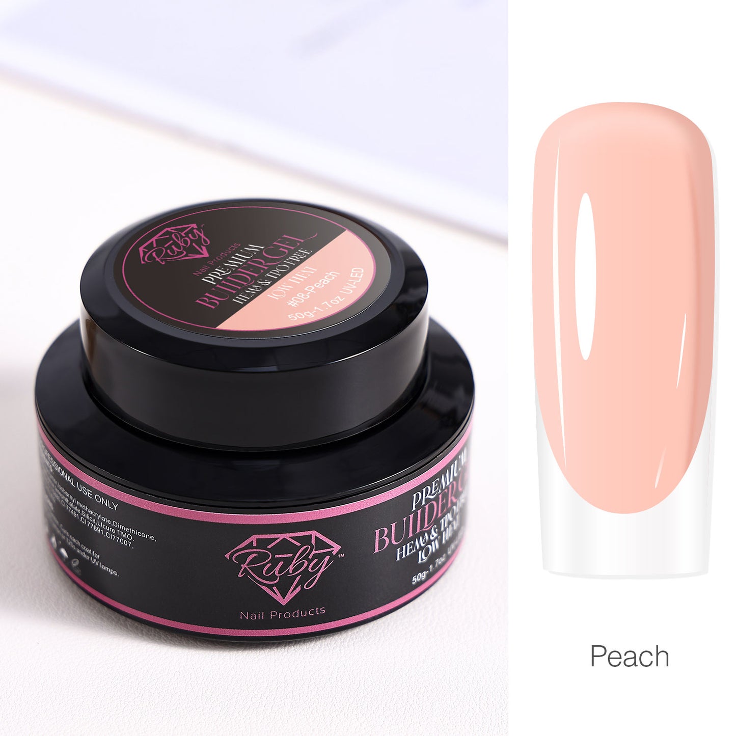 Ruby Premium Builder Gel in Jar 50g 50ml HEMA and TPO Free Low Heat 12 Colors