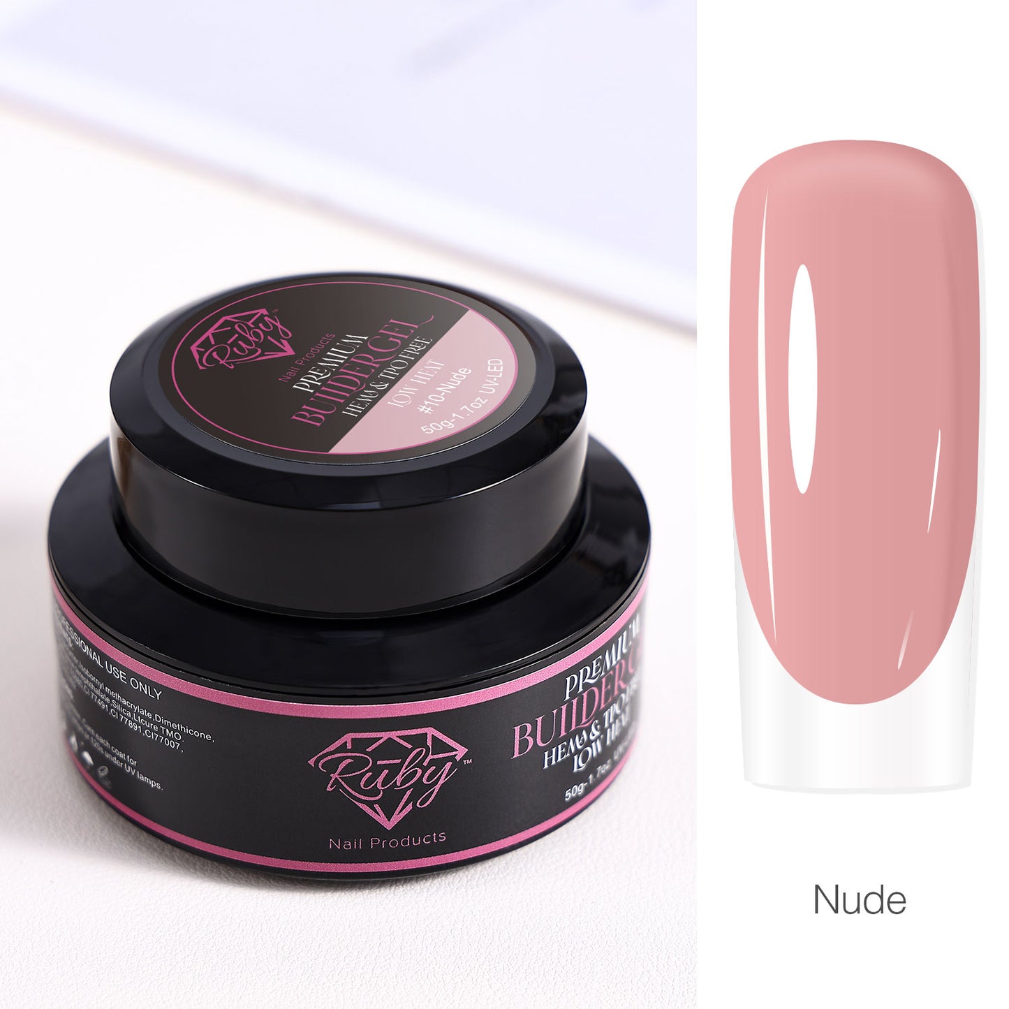 Ruby Premium Builder Gel in Jar 50g 50ml HEMA and TPO Free Low Heat 12 Colors