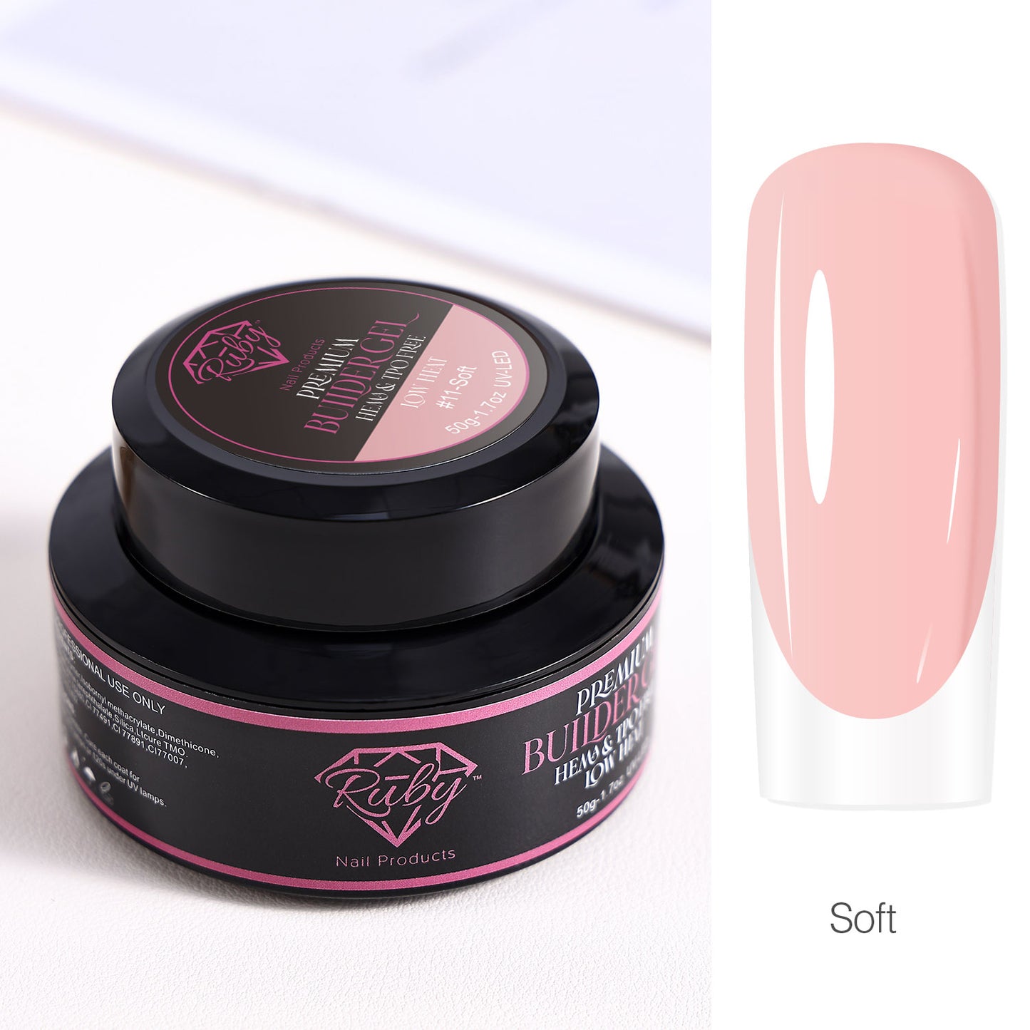Ruby Premium Builder Gel in Jar 50g 50ml HEMA and TPO Free Low Heat 12 Colors