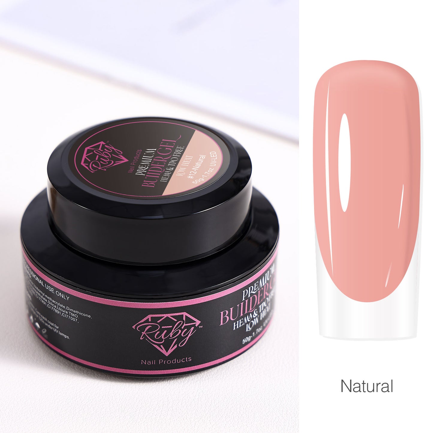 Ruby Premium Builder Gel in Jar 50g 50ml HEMA and TPO Free Low Heat 12 Colors