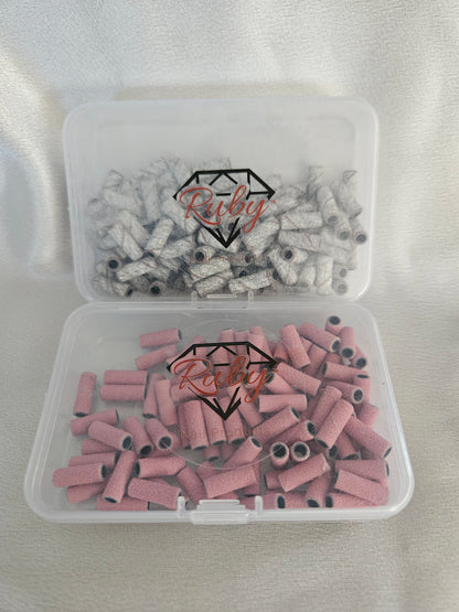 100pcs Ruby Sanding Bands Mini and Regular Size Pink Zebra