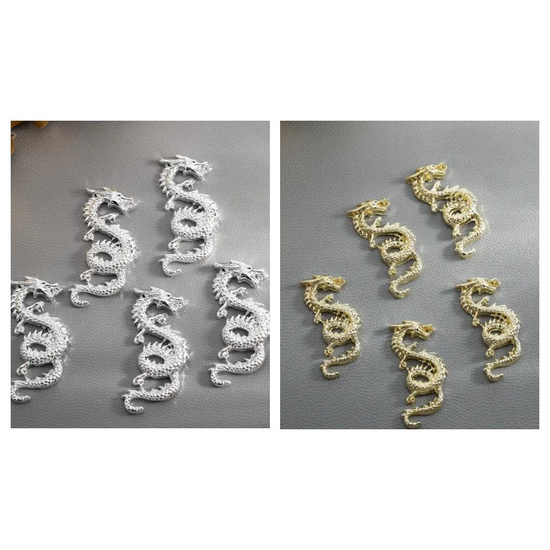 5pcs Dragon Nail Charms Gold Silver