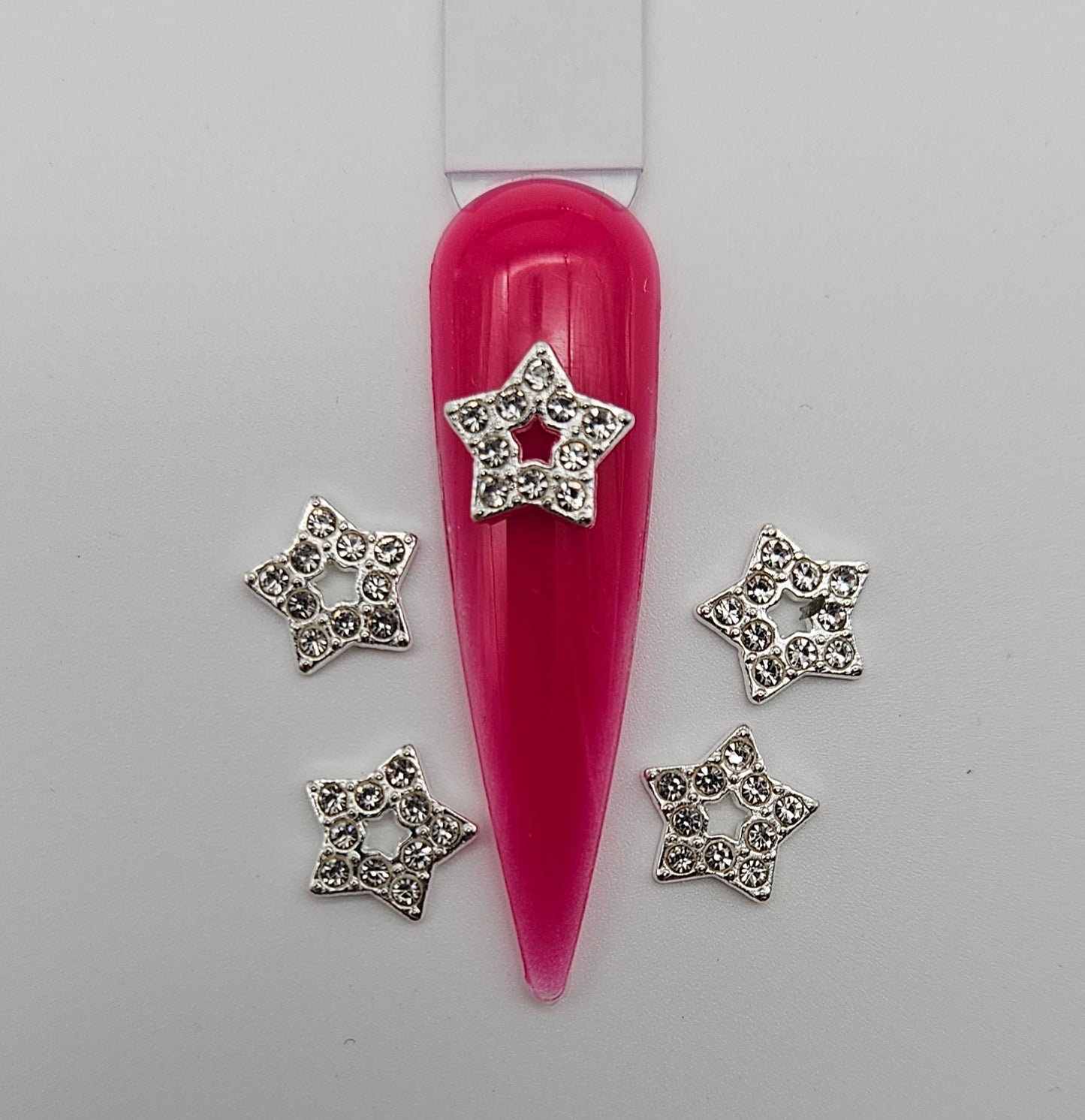 5pcs Stars with Rhinestones Nail Charm Pink and Silver