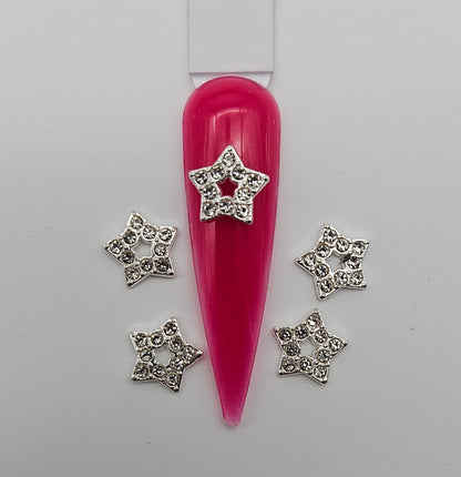 5pcs Stars with Rhinestones Nail Charm Pink and Silver