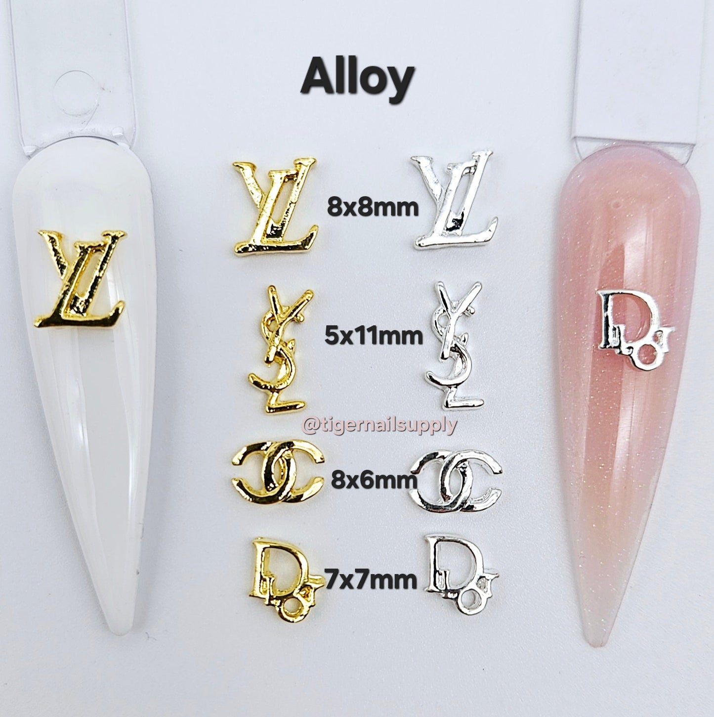 Luxury Logo (l.v.) Nail Charms Alloy and Zircon High Quality