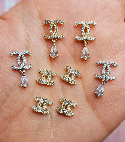 Zircon Luxury Designer Brand Nail Charms Gold Bling Silver