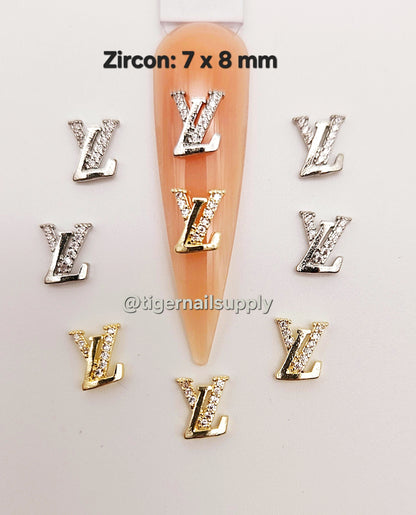 Luxury Logo (l.v.) Nail Charms Alloy and Zircon High Quality