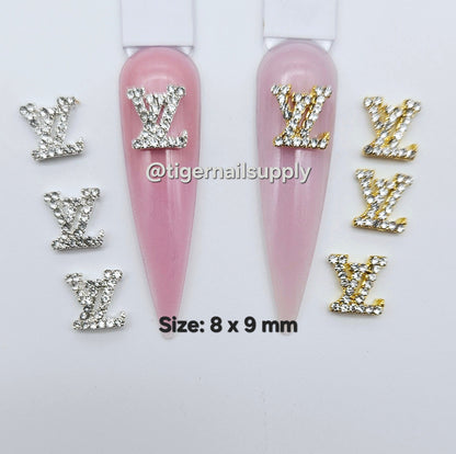 Luxury Logo (l.v.) Nail Charms Alloy and Zircon High Quality