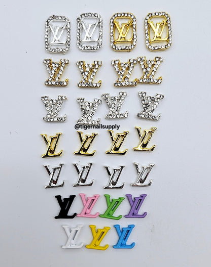 Luxury Logo (l.v.) Nail Charms Alloy and Zircon High Quality