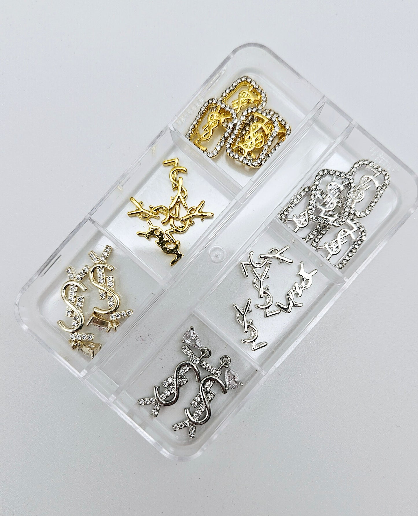 Zircon Luxury Designer Brand Nail Charms Gold Bling Silver