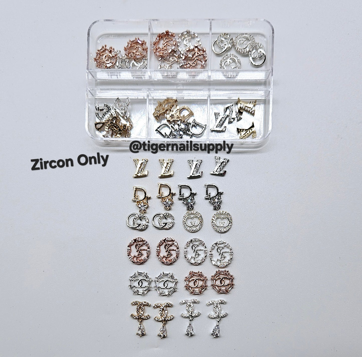 Luxury Logo (l.v.) Nail Charms Alloy and Zircon High Quality