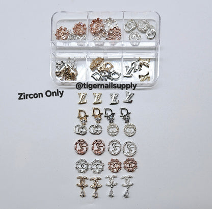 Luxury Logo (l.v.) Nail Charms Alloy and Zircon High Quality