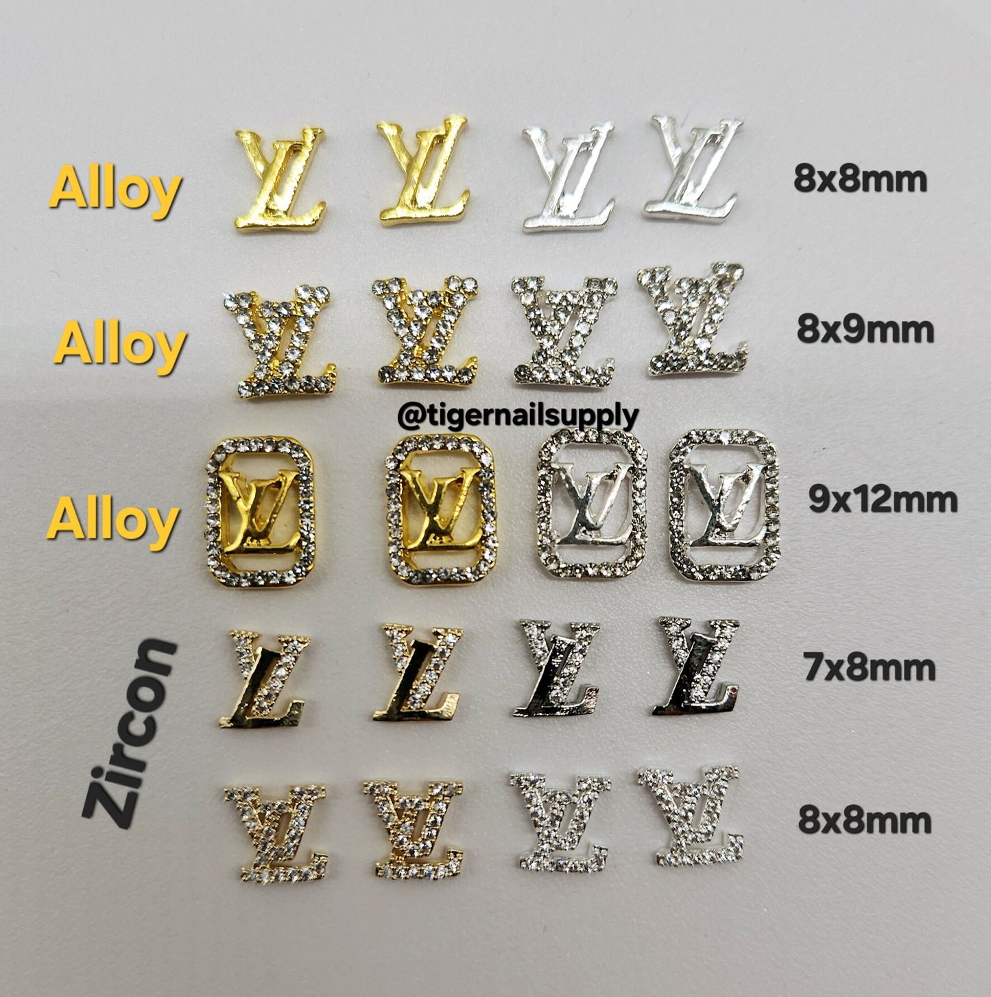 Luxury Logo (l.v.) Nail Charms Alloy and Zircon High Quality