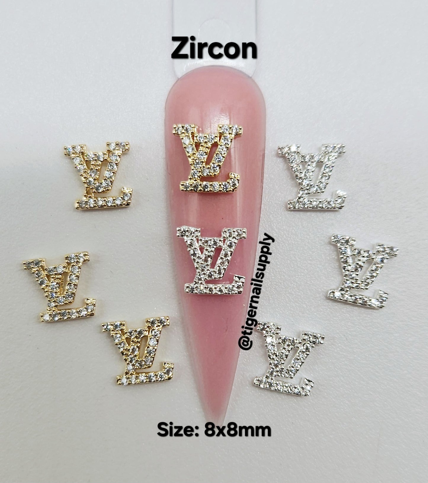 Luxury Logo (l.v.) Nail Charms Alloy and Zircon High Quality