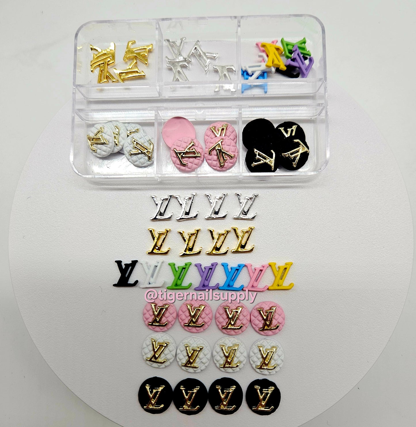 Luxury Logo (l.v.) Nail Charms Alloy and Zircon High Quality