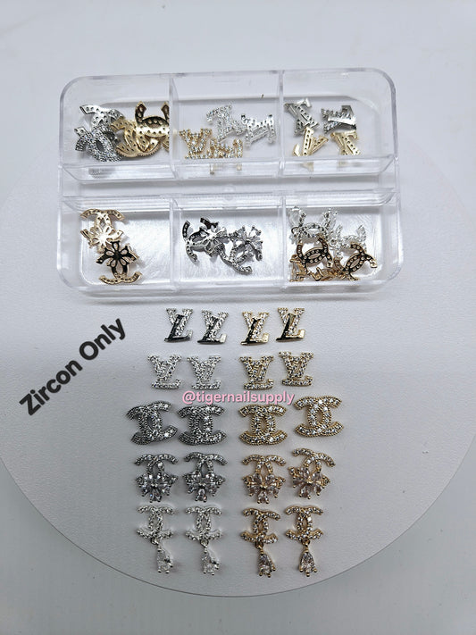 Luxury Logo (l.v.) Nail Charms Alloy and Zircon High Quality