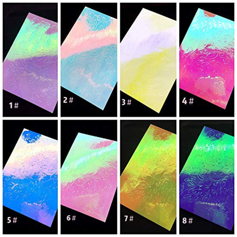 16pcs Set Holographic Laser Foil Flame Fire Design Nail Art Sticker Decal