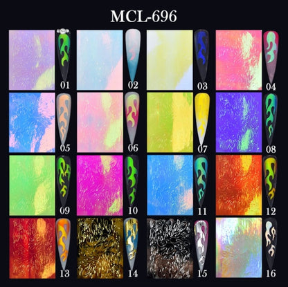 16pcs Set Holographic Laser Foil Flame Fire Design Nail Art Sticker Decal