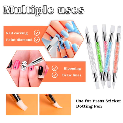 1pc or 5pcs Double Ended Silicone Sculpture Pen Sculpture Dotting Pen Silicone Nails Art Brush Manicure Carving Pen DIY Manicure Tools