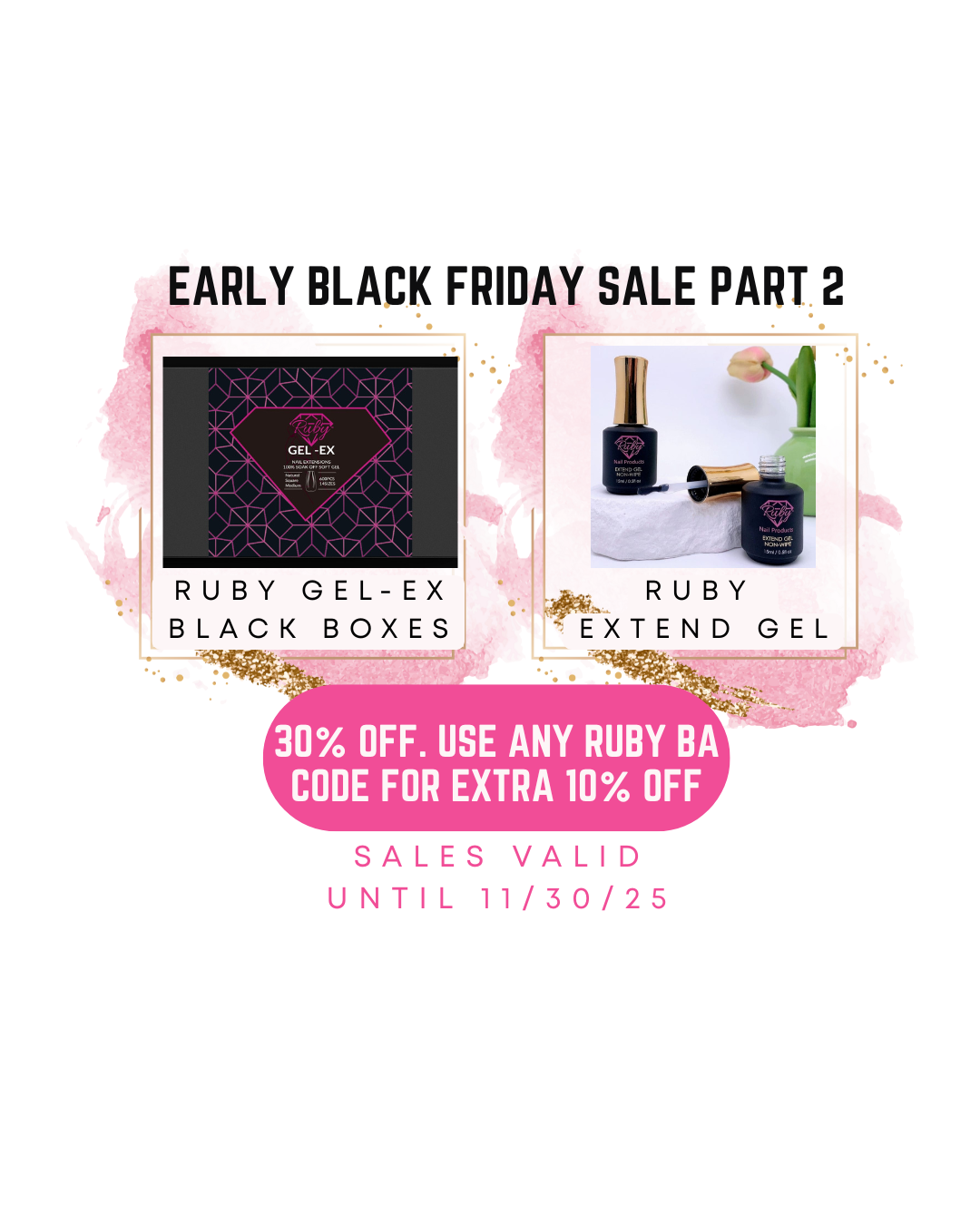 Promotional graphic for Ruby Gel-Ex products with sale details on a white background.