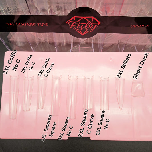 Ruby Nail Tip Boxes Pink, Clear, C Curve, No C, Square Coffin Stiletto Almond