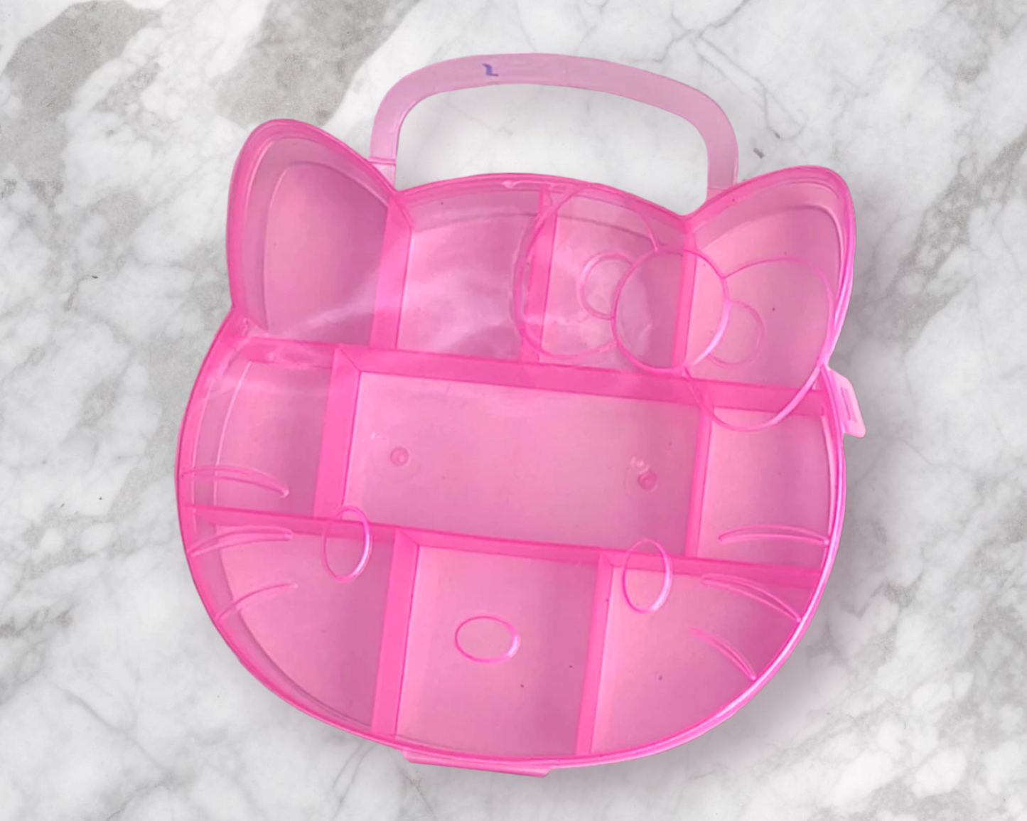 Empty Kawaii Pink Plastic Charms Storage Box Hello Kitty Butterfly Bear Heart