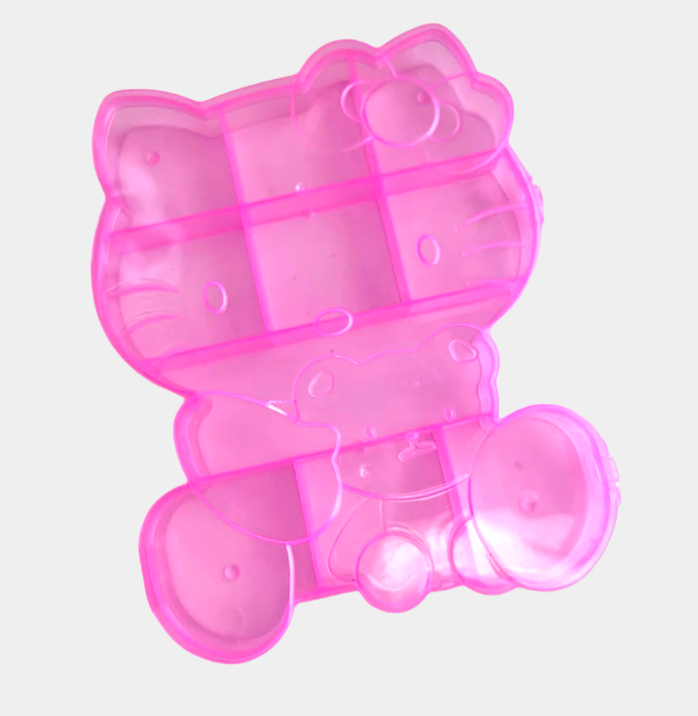 Empty Kawaii Pink Plastic Charms Storage Box Hello Kitty Butterfly Bear Heart