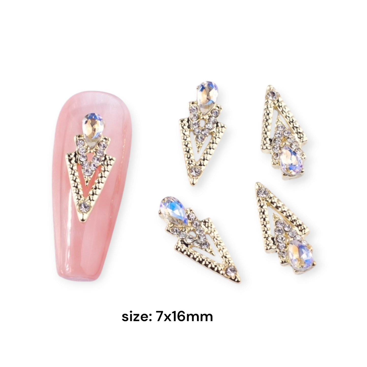 10pcs Golden Alloy Rhinestone Nail Charm Triangle AB