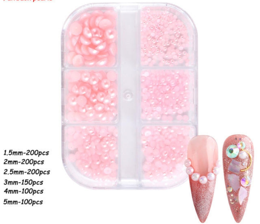 Half Nail Pearls 6 Grid Flat Back Elegant Nail Art