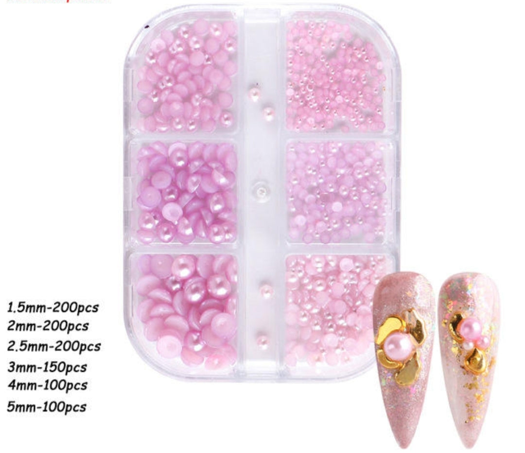 Half Nail Pearls 6 Grid Flat Back Elegant Nail Art