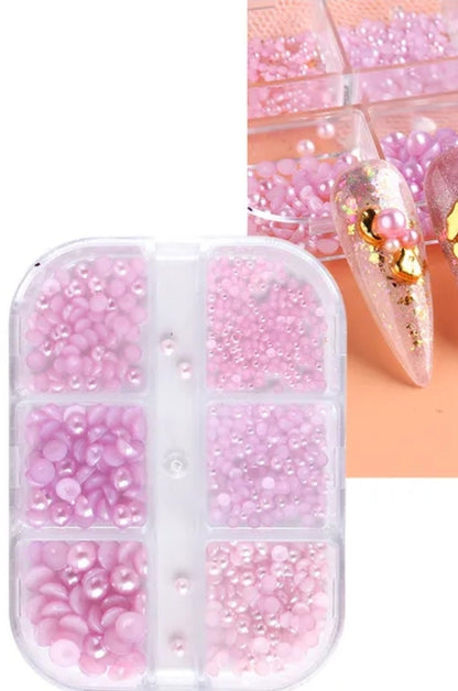 Half Nail Pearls 6 Grid Flat Back Elegant Nail Art