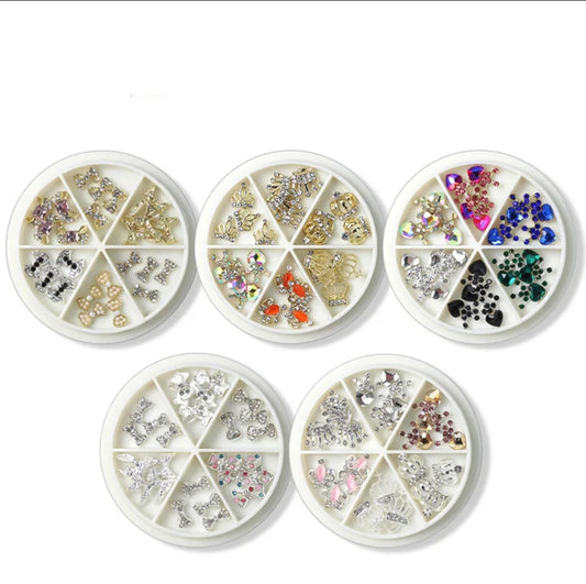 24pcs Crowns Hearts Bows Dollar Sign Alloy Nail Charms 3D Nail Art  Rhinestone Crystal 6 Grid Wheel