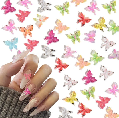 50pcs Resin  Butterflies Gradient Color 3D Nail Charm Art Decoration