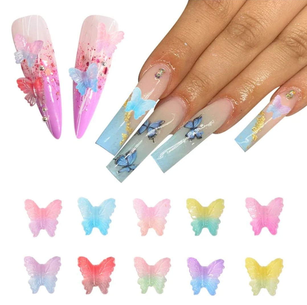 50pcs Resin Butterflies Gradient Color 3D Nail Charm