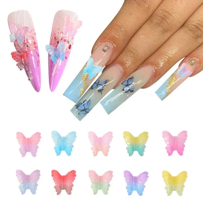 50pcs Resin Butterflies Gradient Color 3D Nail Charm