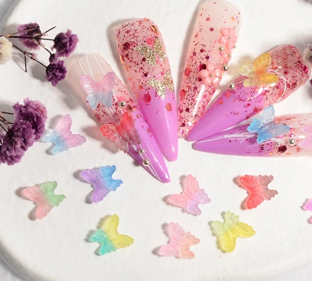 50pcs Resin Butterflies Gradient Color 3D Nail Charm