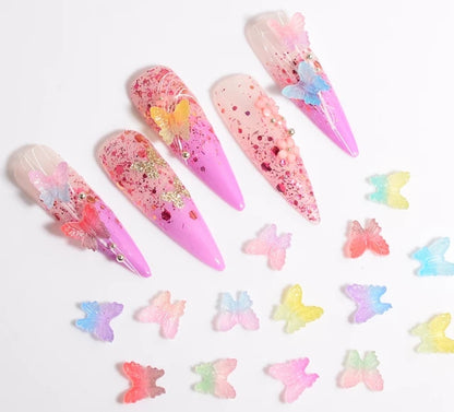 50pcs Resin Butterflies Gradient Color 3D Nail Charm