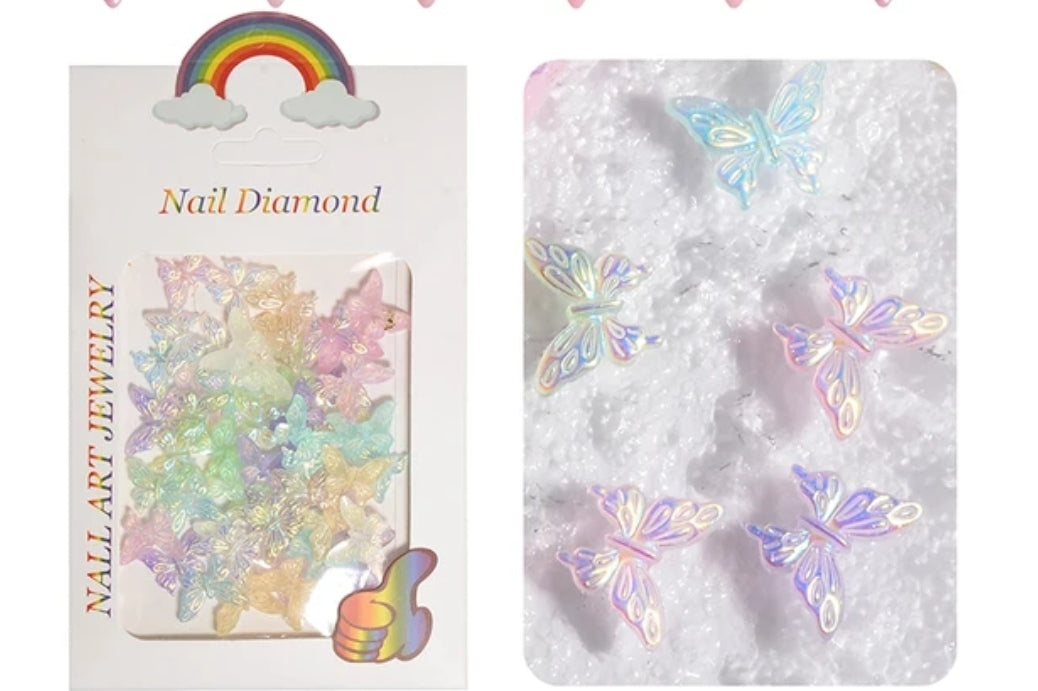 50pcs Resin Butterflies Hollow Aurora Glitter Light Mixed Colors