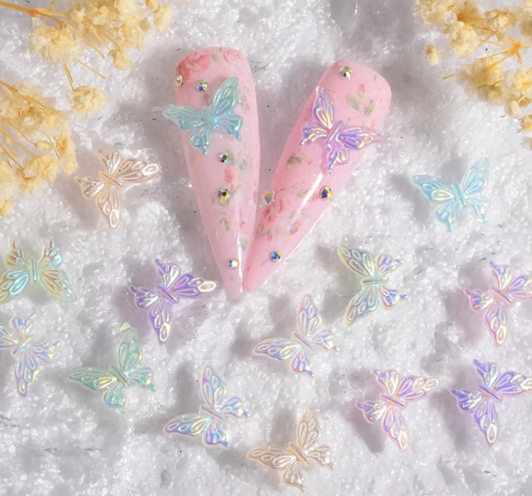 50pcs Resin Butterflies Hollow Aurora Glitter Light Mixed Colors