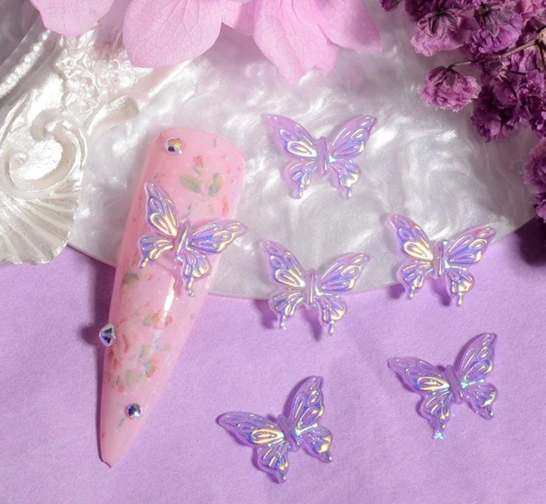 50pcs Resin Butterflies Hollow Aurora Glitter Light Mixed Colors