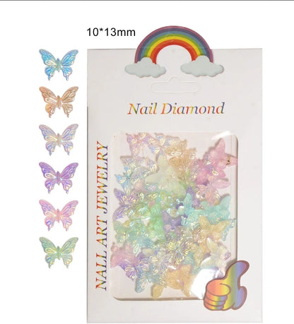 50pcs Resin Butterflies Hollow Aurora Glitter Light Mixed Colors